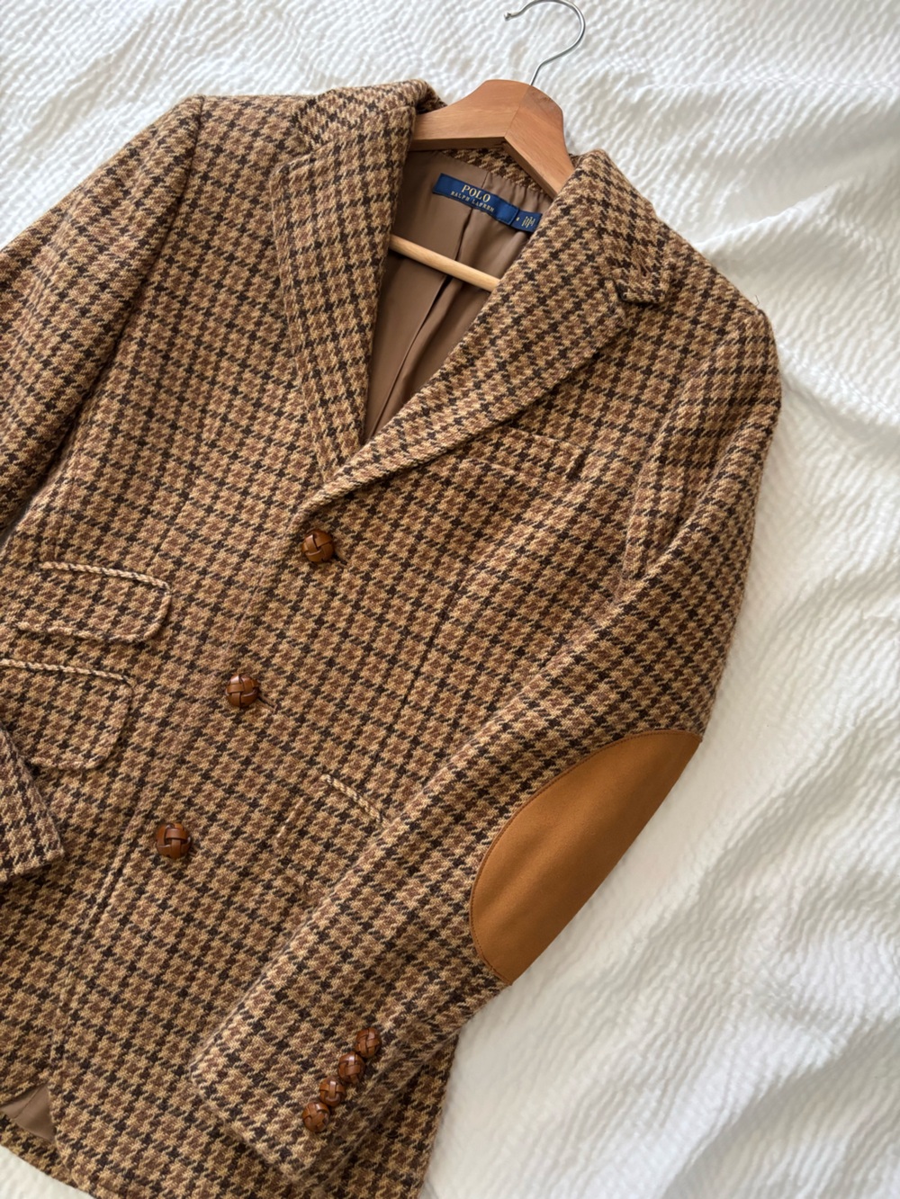 Ralph Lauren Wool Houndstooth Elbow Patch Blazer Jacket